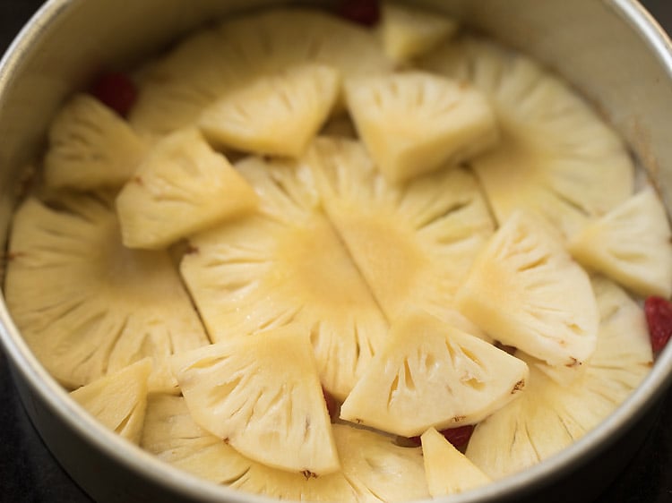 pineapple slices for making eggless pineapple upside down cake recipe