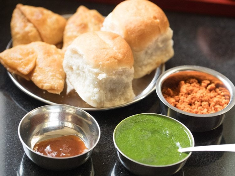 ingredients assembled for making samosa pav. 