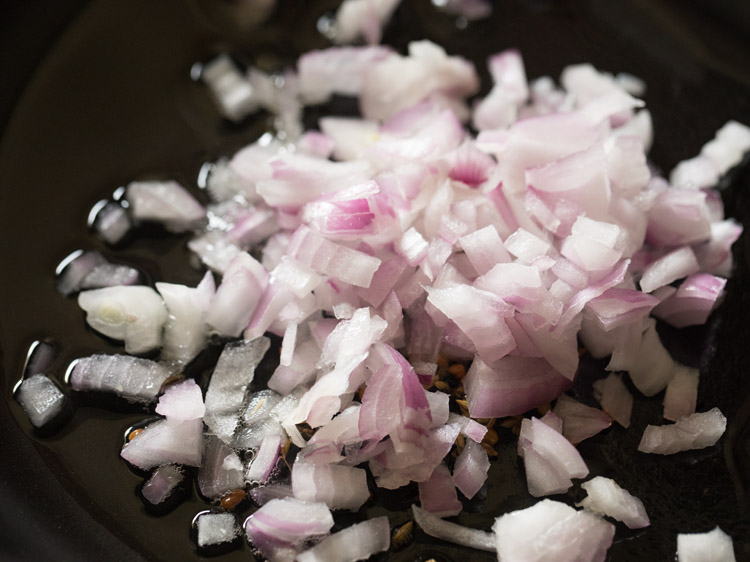 chopped onions added to the oil. 