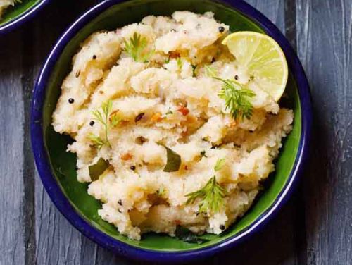 Rava Upma served in a black bowl