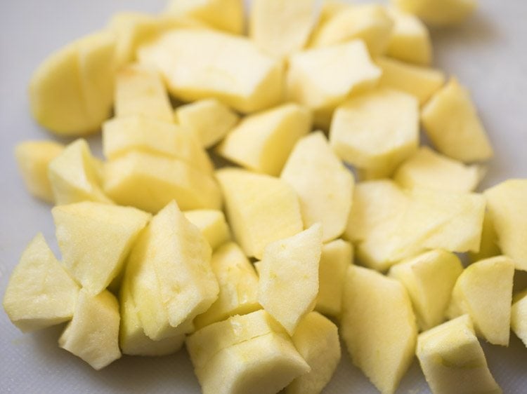 peeled apples chopped in chunks for apple smoothie.