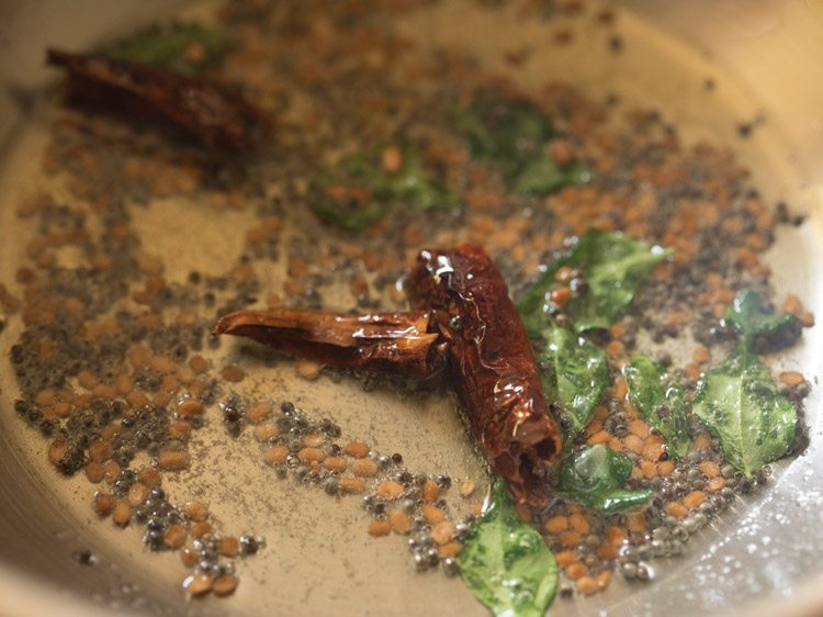 spices and curry leaves mixed well into the oil. 