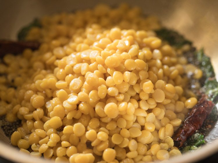 cooked chana dal added to the pan. 