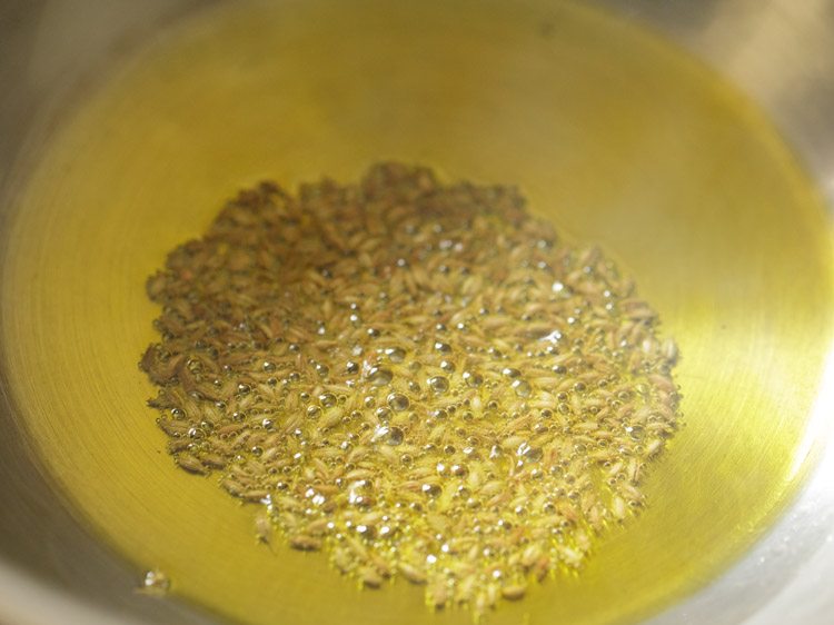 cumin seeds crackling in hot oil. 