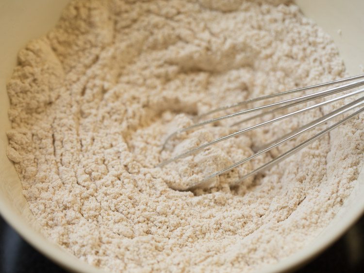 dry ingredients combined with wired whisk.