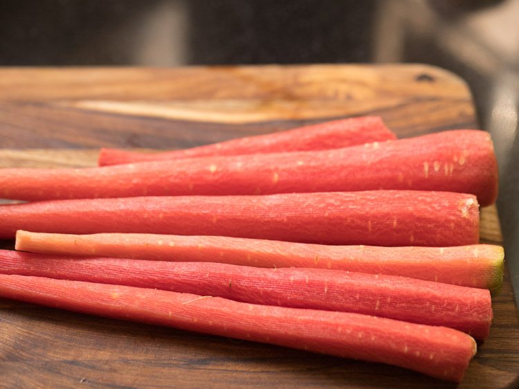 peeled red carrots for gajar ka murabba. 