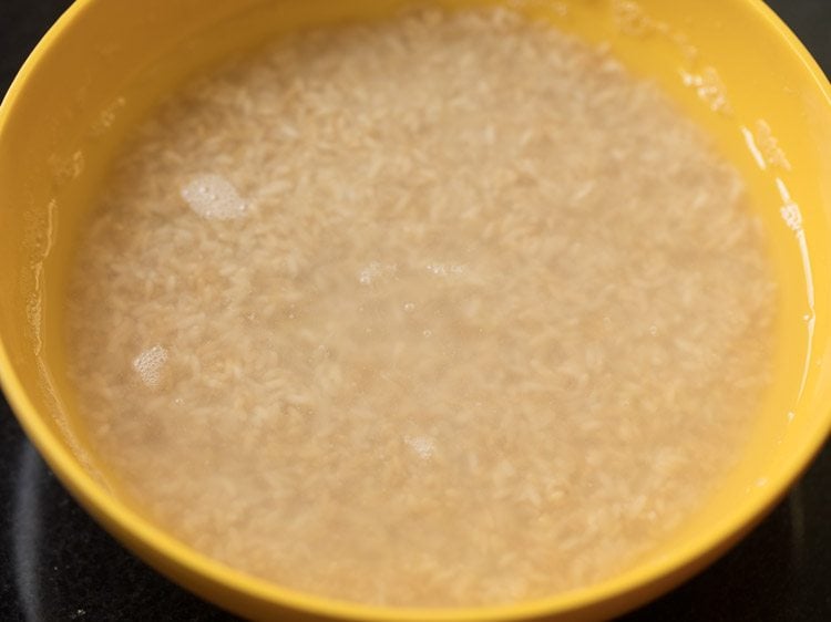 soaking rice in water. 