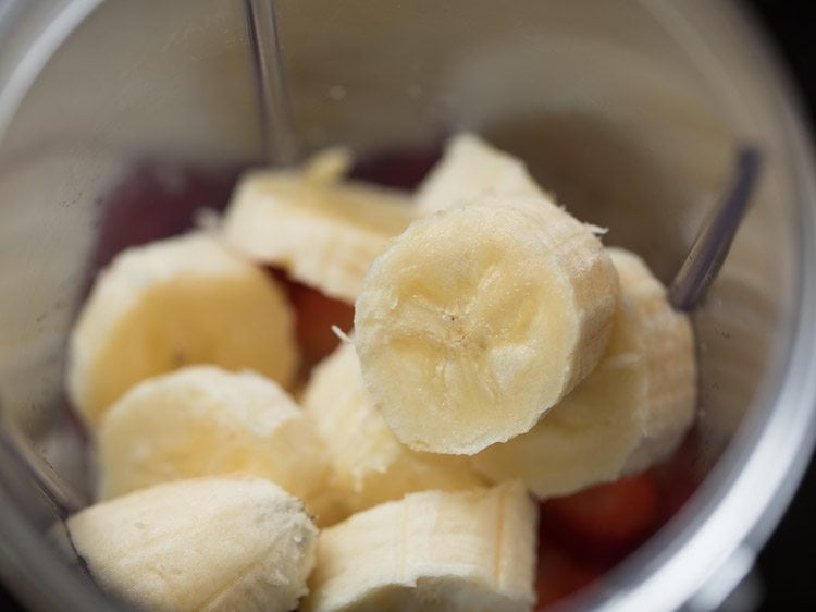 chopped banana in the blender