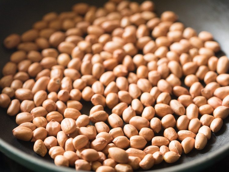 peanuts added to a hot pan. 