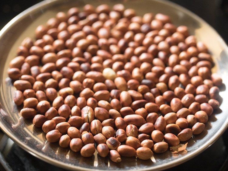 roasted peanuts on a plate. 