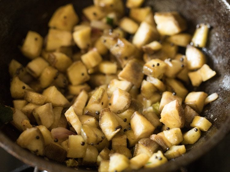 sautéing raw banana. 