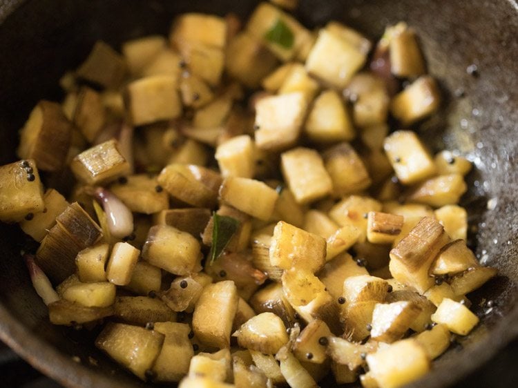 sautéing raw banana. 