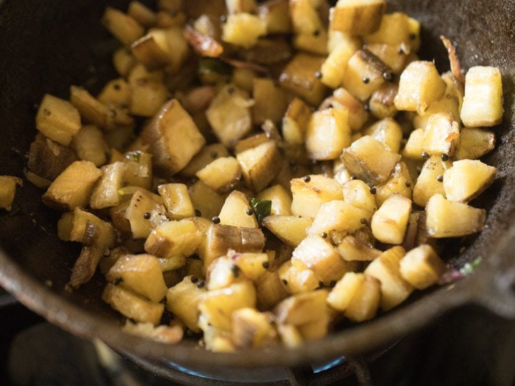 sautéing raw banana. 