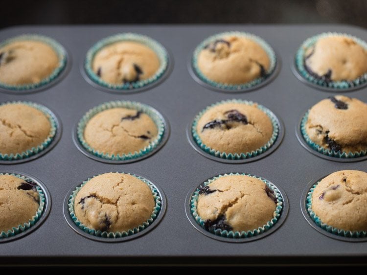 baked eggless blueberry muffins