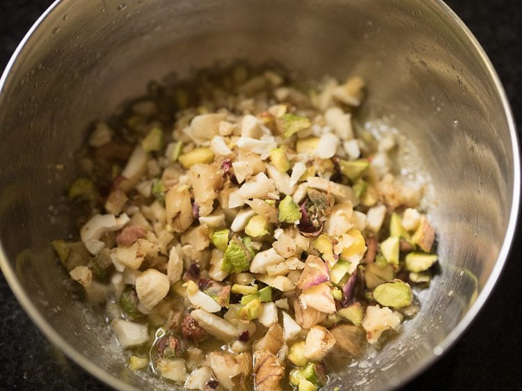 adding chopped nuts to the butter.