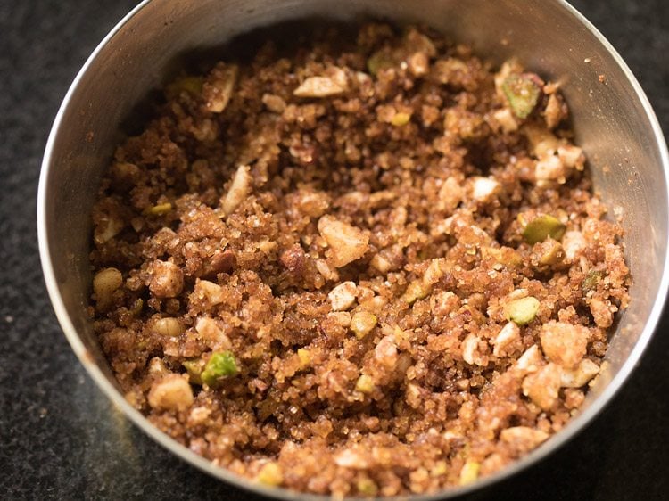 streusel filling is ready for putting into the coffee cake.