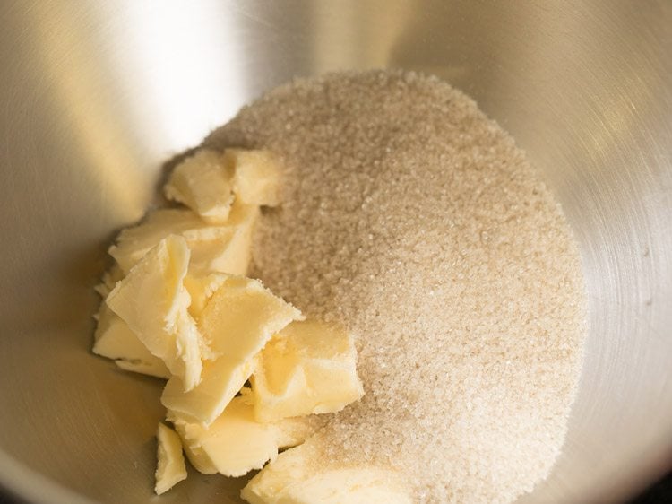 butter and sugar in a mixing bowl.
