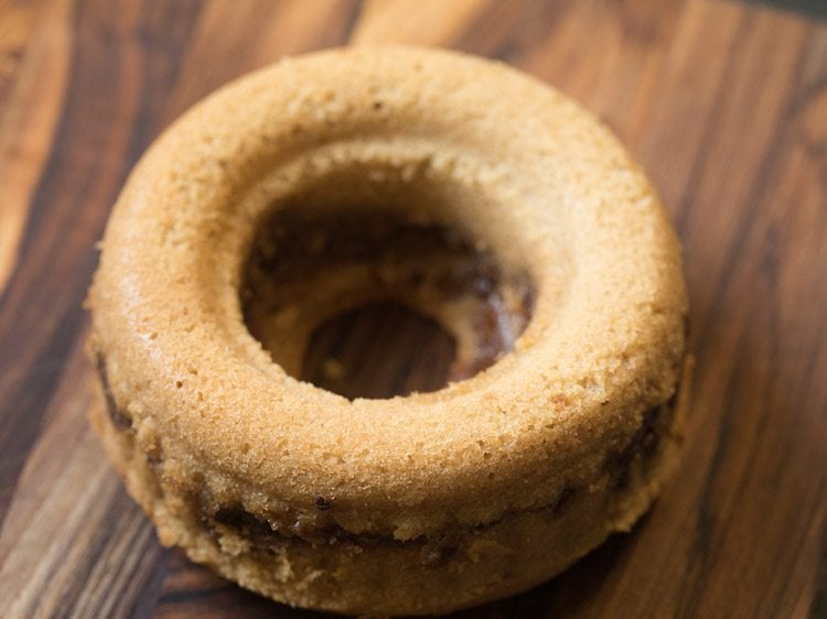 once cooled, invert the coffee cake onto a cutting surface.