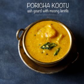 poricha kootu recipe, poosanikai kootu recipe, white pumpkin kootu recipe