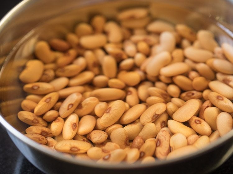 rajma kidney beans soaking for making refried beans. 