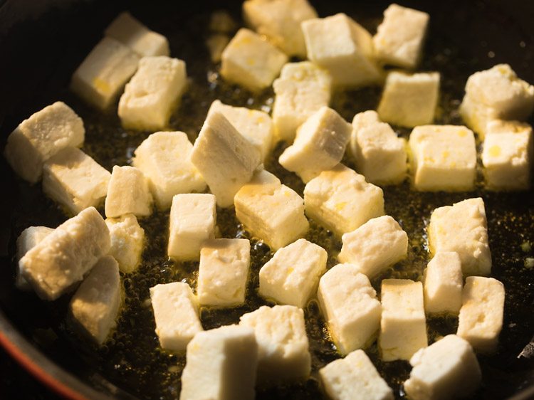 paneer cubes added in the same pan. 