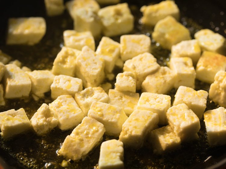 pan frying paneer cubes 