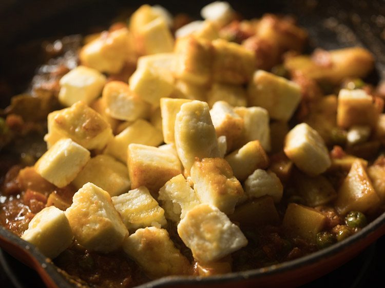 fried paneer cubes added to the curry. 