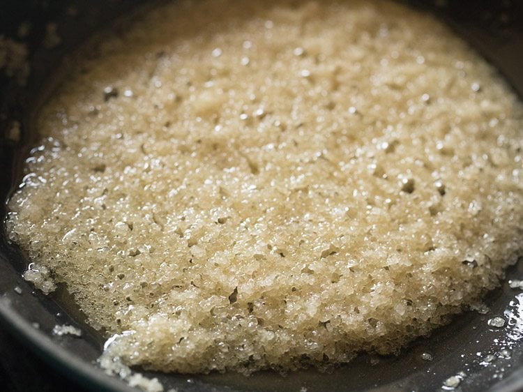 cooking butter-sugar mixture in the pan 