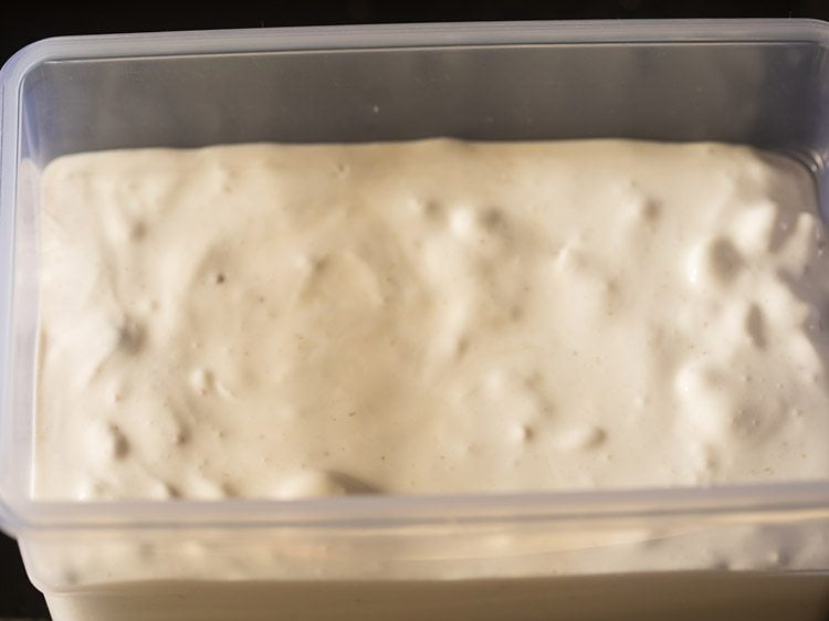 butterscotch ice cream mixture in a box for freezing 