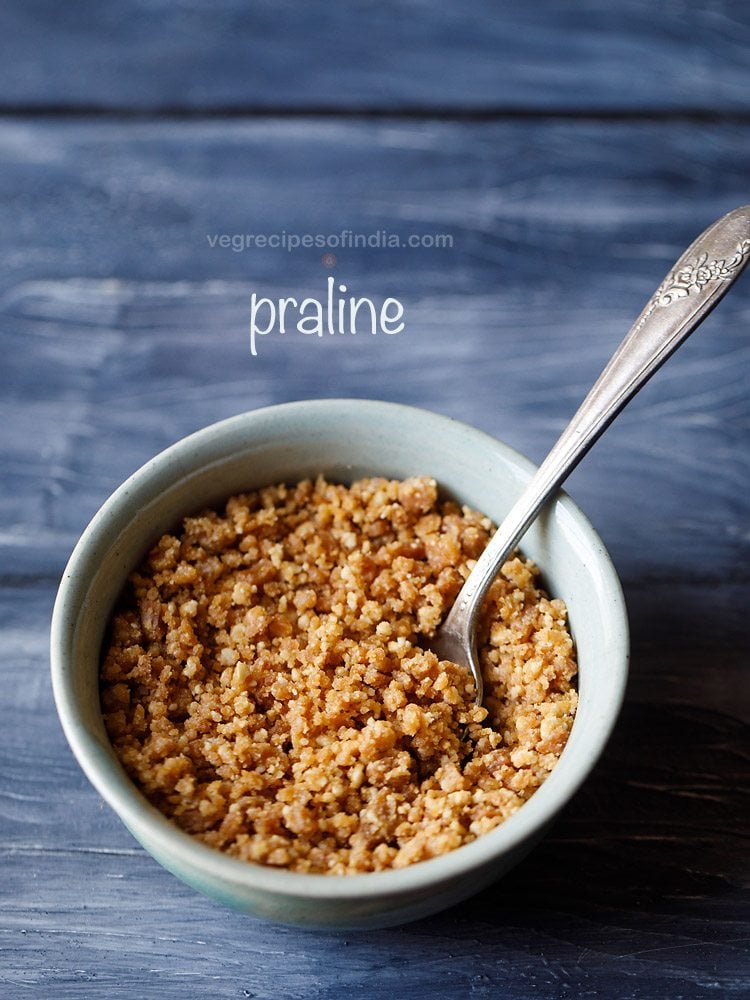 praline served in a bowl with a spoon 