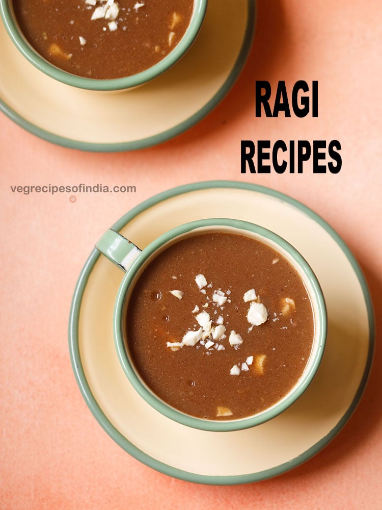 ragi malt served in a bowl with text layover.