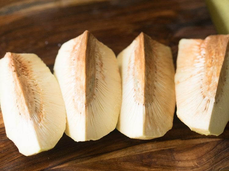 each halve sliced further into halves. 