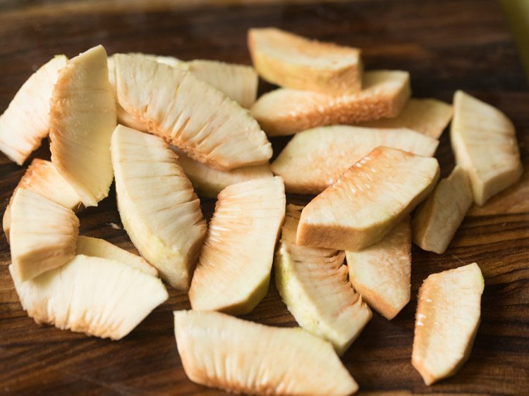 breadfruit halves sliced into pieces. 
