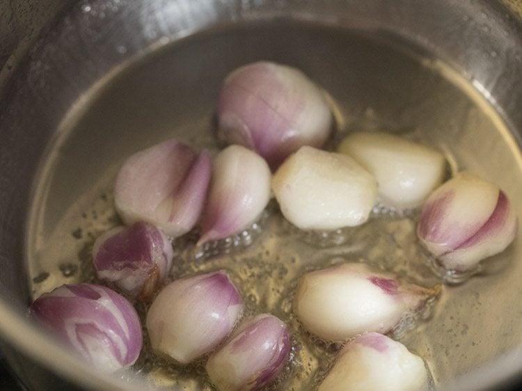 oil and shallots in a pan