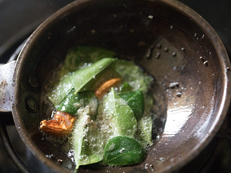  red chilies, fenugreek seeds, curry leaves and hing