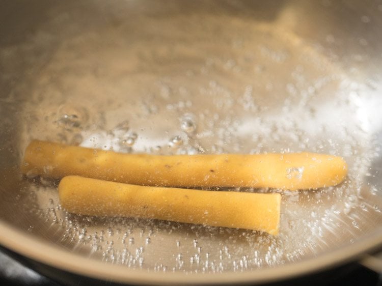 gatte pieces added in boiling water. 