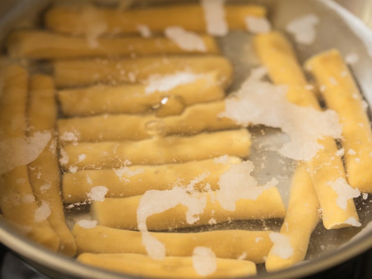 gatte pieces added in boiling water. 