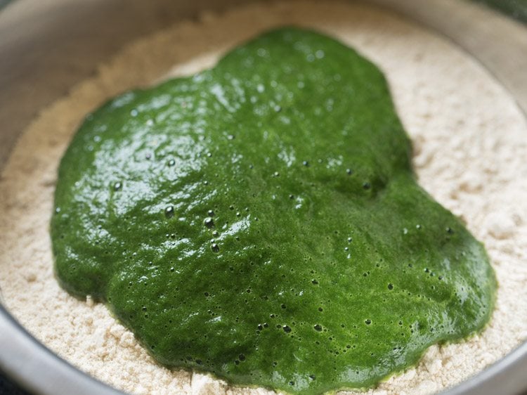 spinach puree added to flour