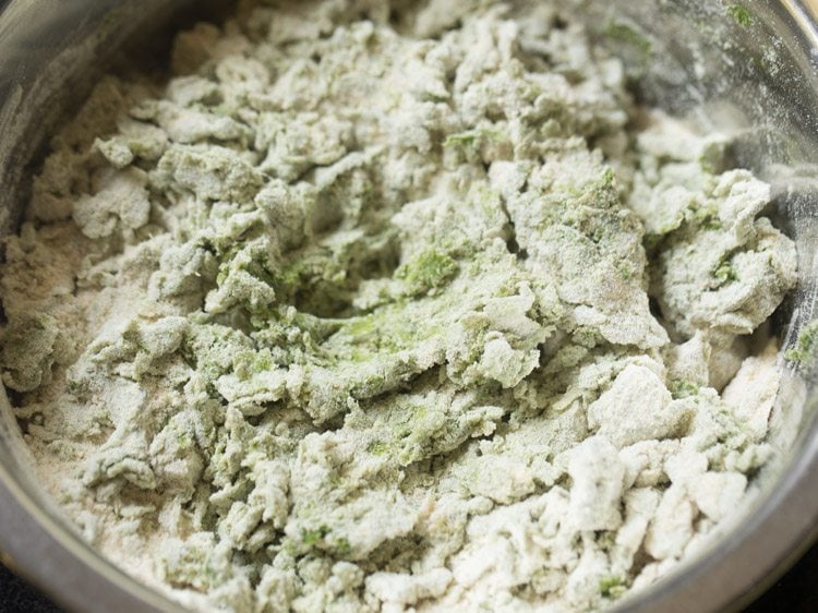 kneading palak puri dough