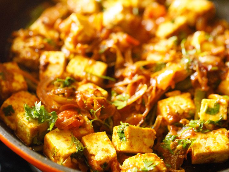 coriander leaves mixed with the paneer fry. 