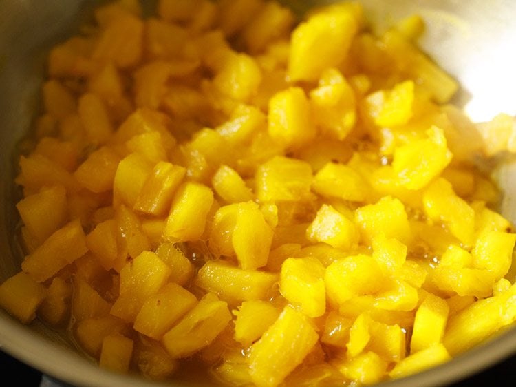 most of the liquid has evaporated in the pan with the pineapple.