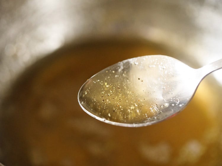 sticky sugar syrup made for badusha sweet.