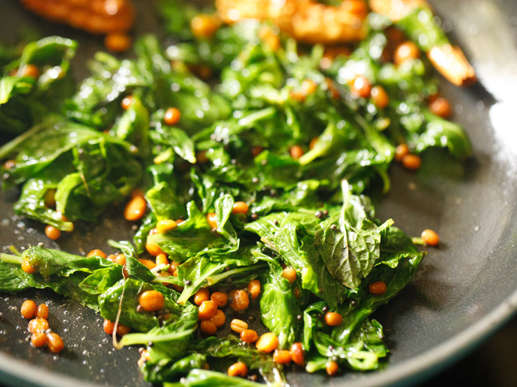 sautéing mint leaves. 