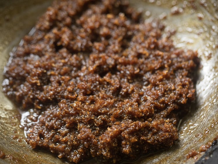 cooked coconut-jaggery mixture for stuffing. 