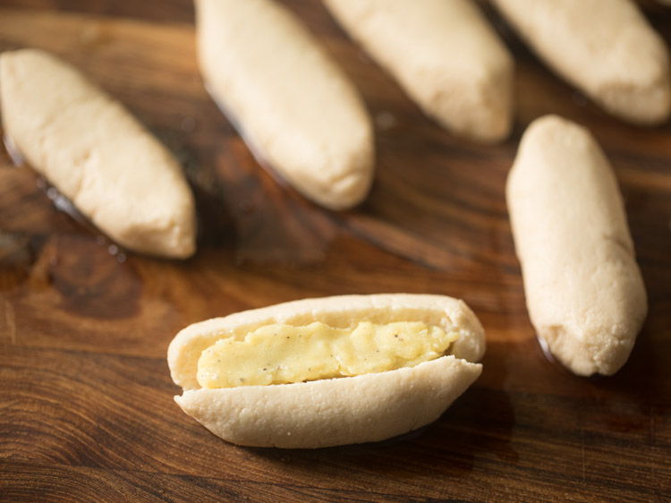 chom chom filled with the cooked stuffing mixture. 