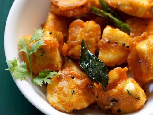 paneer 65 in a white bowl.