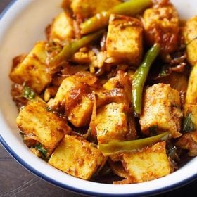 paneer fry served in a white bowl.