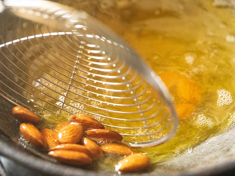 frying almonds. 