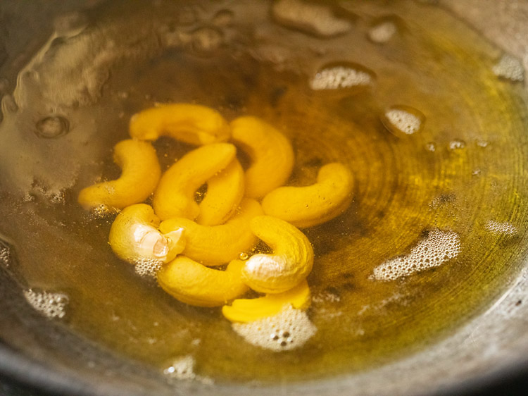 cashews added in same pan. 