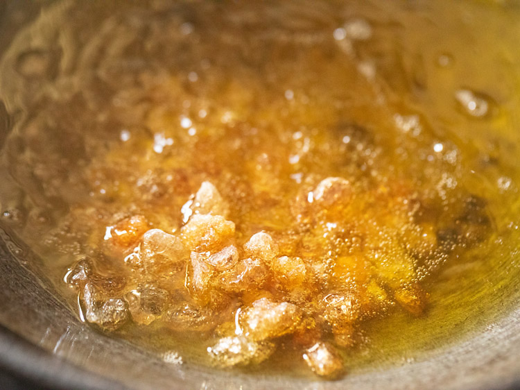 frying gond in hot ghee. 